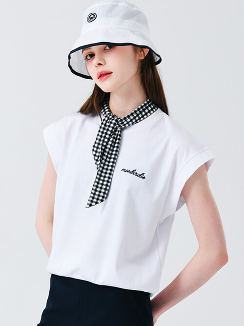스카프 포인트 슬리브리스 티셔츠 WHITE&amp;amp;BLACK