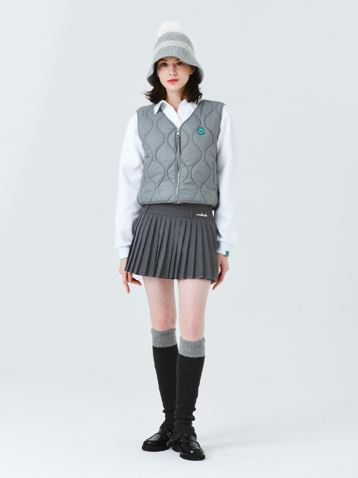 로우 라이즈 플리츠 기모 스커트 GREY