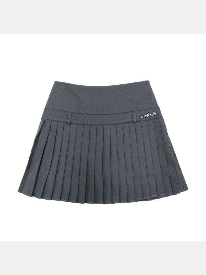 로우 라이즈 플리츠 기모 스커트 GREY