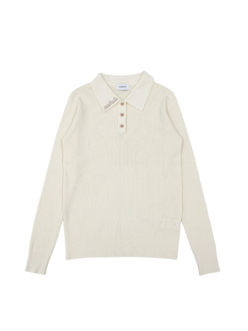 단추 골지긴팔 카라니트 IVORY