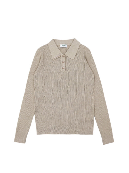 단추 골지긴팔 카라니트 BROWN