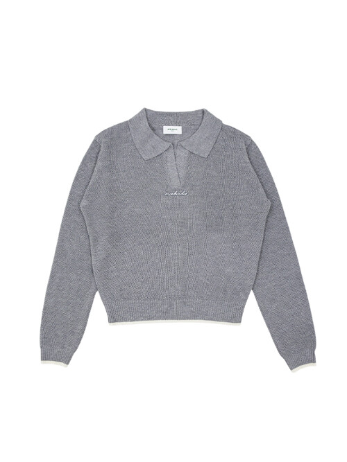 와플 소프트 오픈넥 긴팔니트 GREY