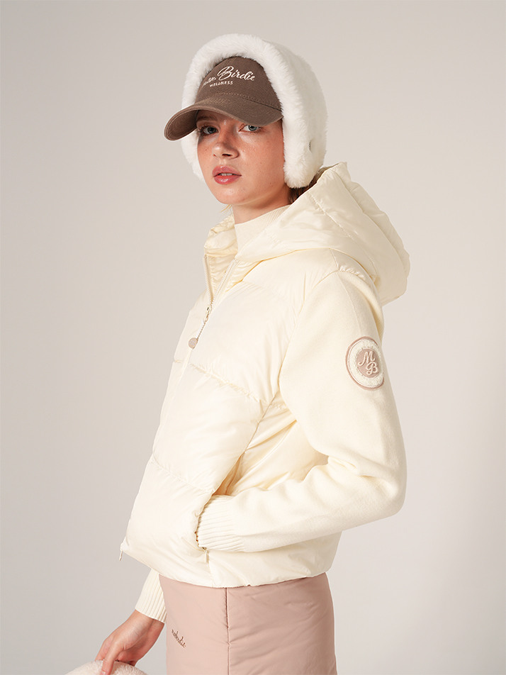 헤더 덕다운 후드 패딩자켓 IVORY