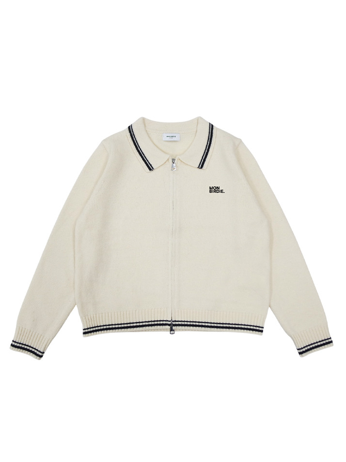 젠틀 카라넥 집업니트 IVORY