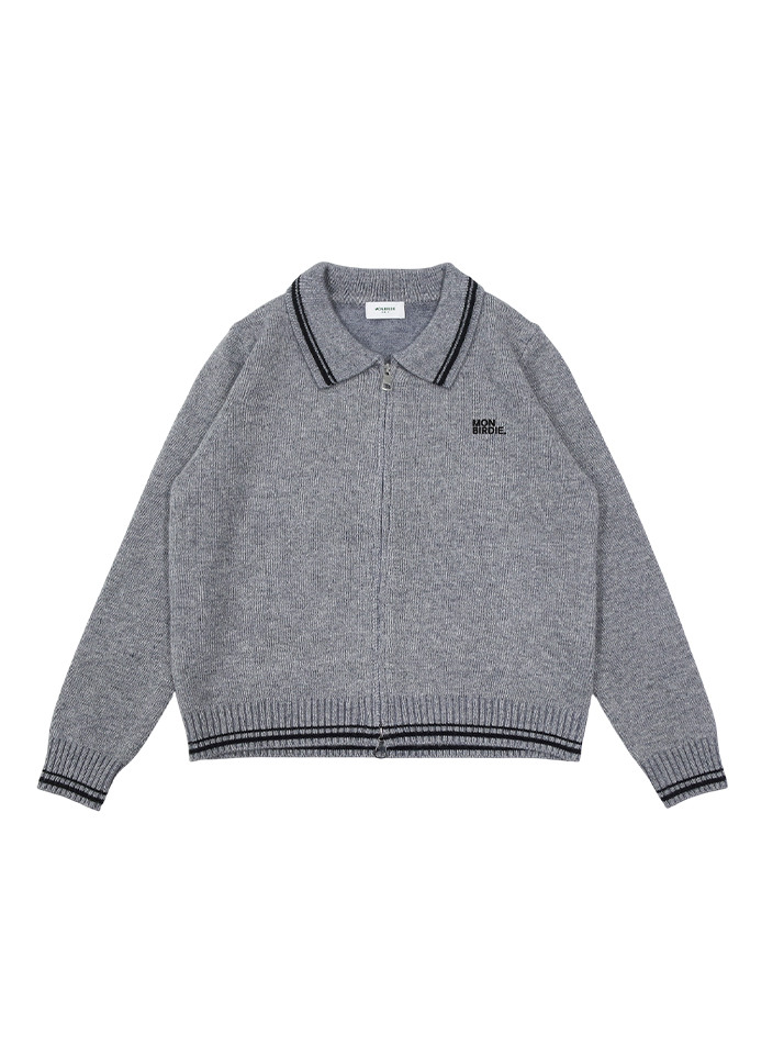 젠틀 카라넥 집업니트 GREY