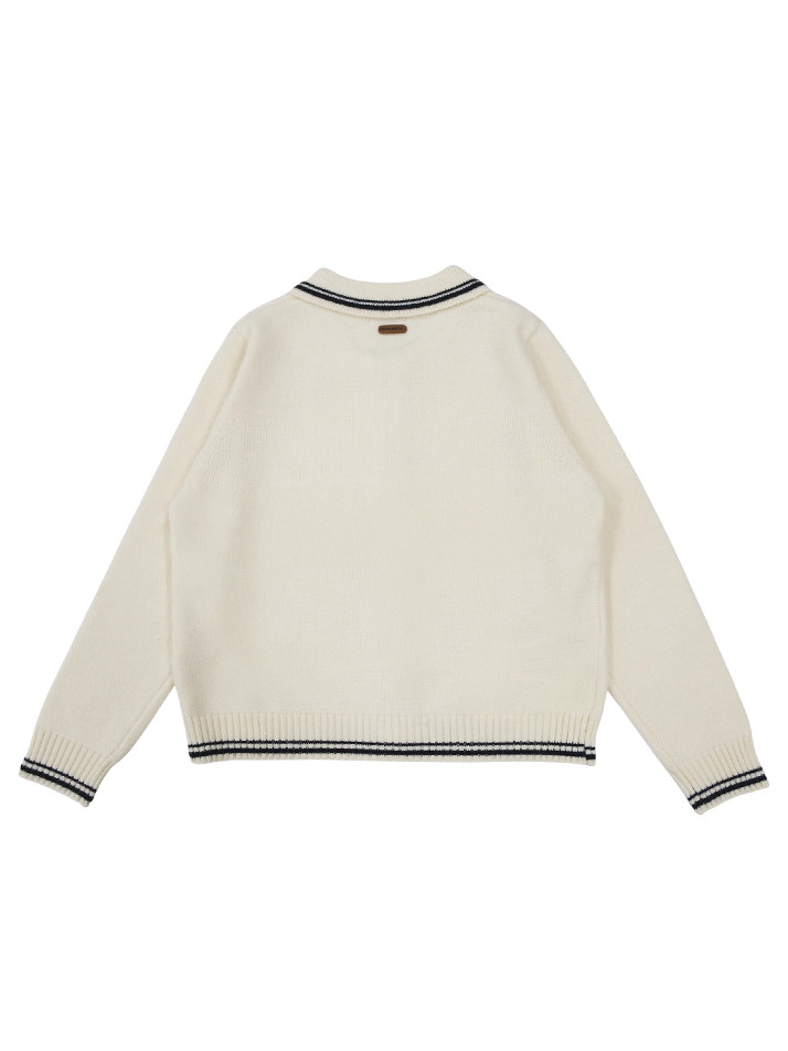 젠틀 카라넥 집업니트 IVORY