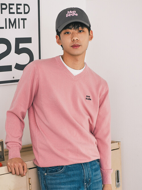 MEN'S 컬러링 브이넥 니트 PINK