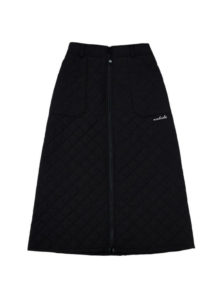 누빔 집업 패딩 롱스커트 BLACK