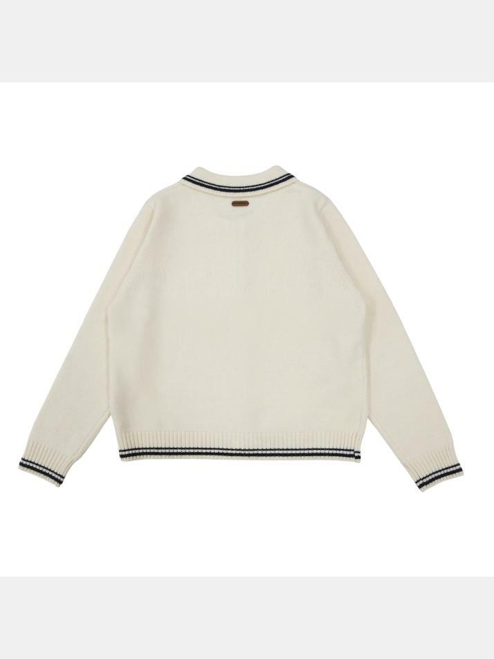 젠틀 카라넥 집업니트 IVORY