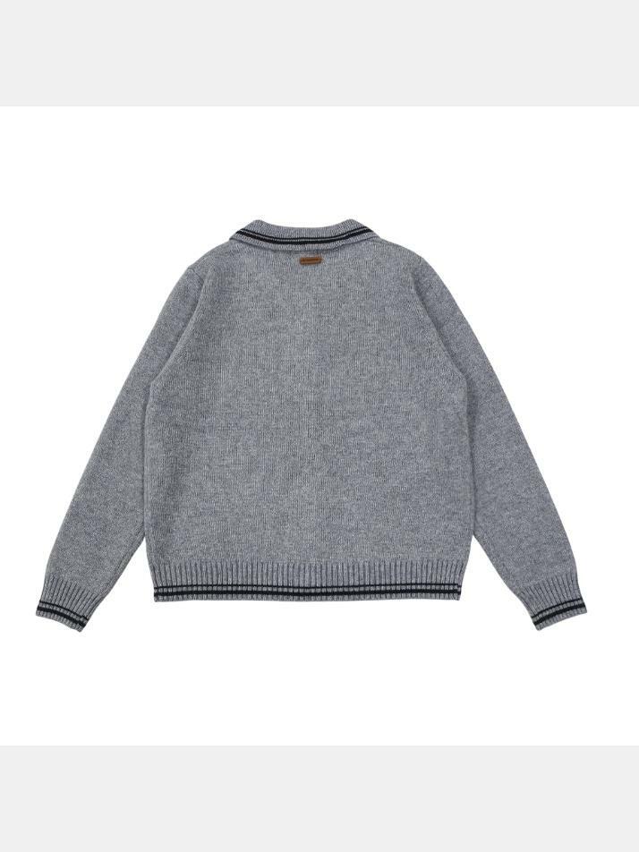 젠틀 카라넥 집업니트 GREY