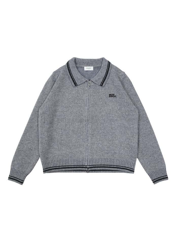 젠틀 카라넥 집업니트 GREY