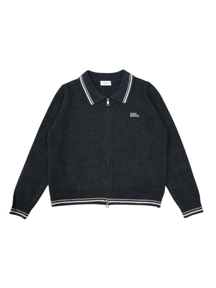 젠틀 카라넥 집업니트 CHARCOAL