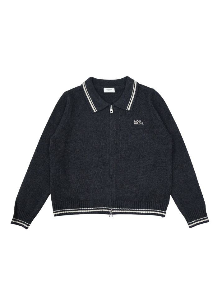 젠틀 카라넥 집업니트 CHARCOAL