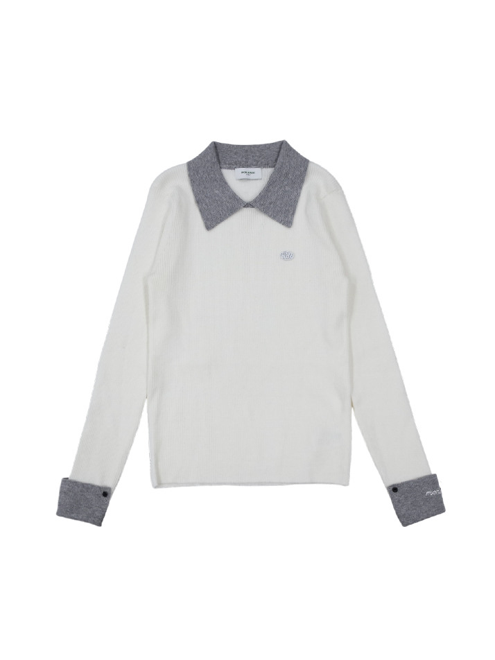 커프스 배색 카라니트 WHITE