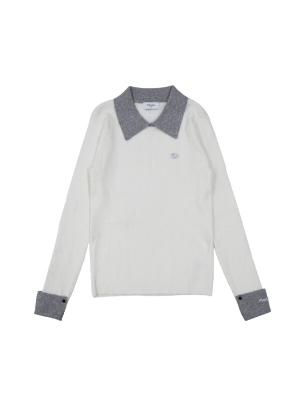 커프스 배색 카라니트 WHITE