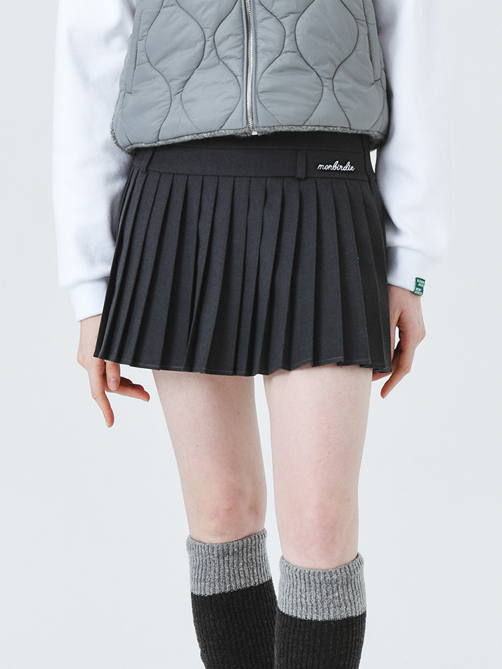 로우 라이즈 플리츠 기모 스커트 GREY