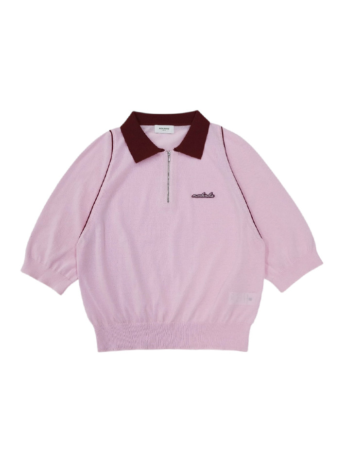 세이지 아노락 배색니트 PINK