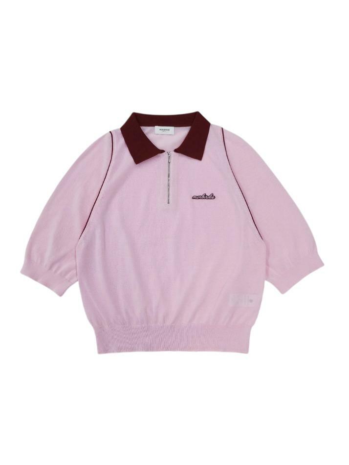 세이지 아노락 배색니트 PINK