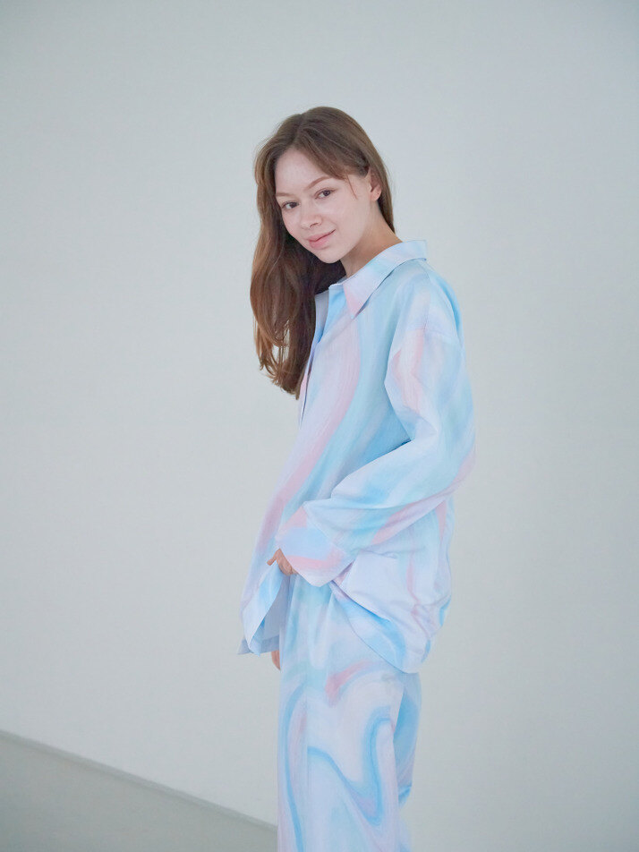 Pastel Blue (파스텔 블루 ) 셔츠 파자마 세트