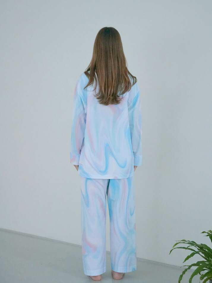Pastel Blue (파스텔 블루 ) 셔츠 파자마 세트