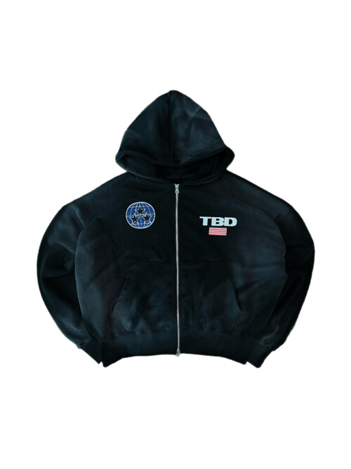 TBD World Logo Spray Hoodie Zipup Black