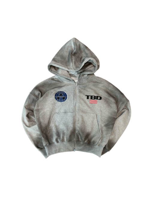 TBD World Logo Spray Hoodie Zipup Grey