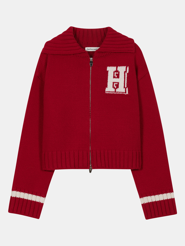 logo cashmere zip-up cardigan (vintage red)