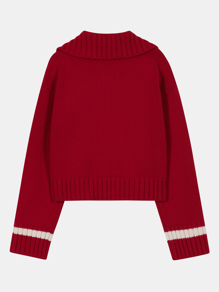 logo cashmere zip-up cardigan (vintage red)