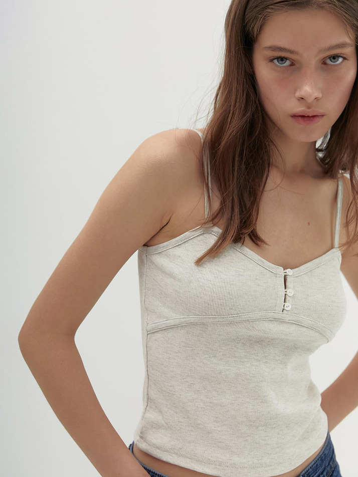  binding button sleeveless (oatmeal melange)