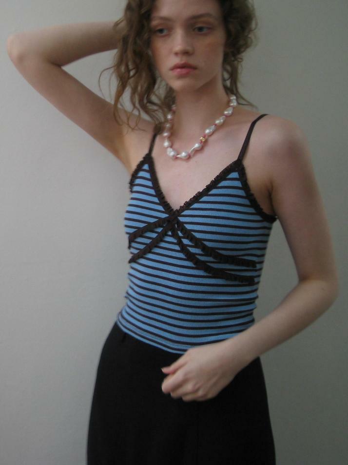 stripe double lace camisole (blue-brown)