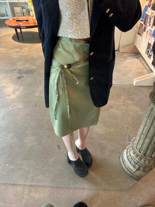 Cosymosy Peas Skirt (레이어드, 랩 스커트) - Olive