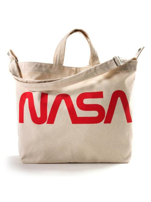 [바쿠백] 호리즌탈 덕백 캔버스 토트백 Space Logo Red