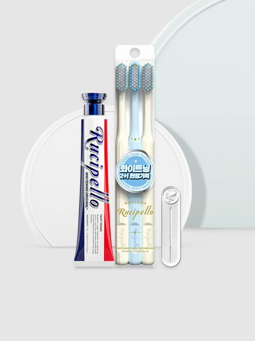 [루치펠로] 미백케어 세트/화이트닝 치약 110g+화이트닝 칫솔 3개+스퀴저(증정)