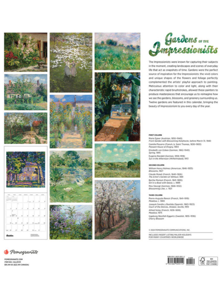 2025 벽걸이캘린더 Gardens of the Impressionists