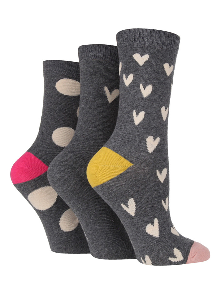 여성 그레이 하트&도트 양말 세트