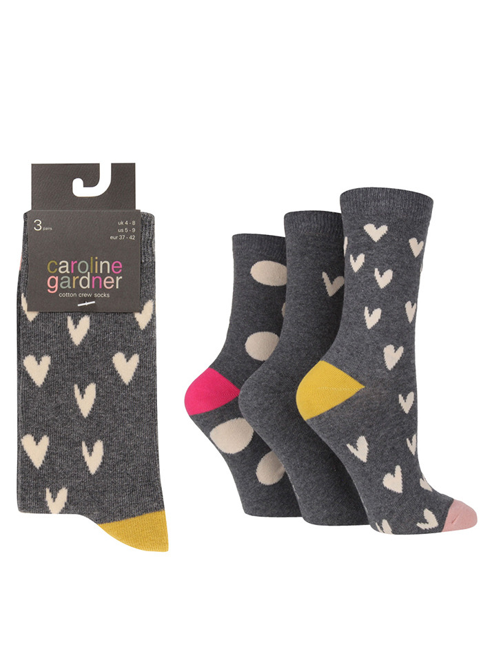 여성 그레이 하트&도트 양말 세트