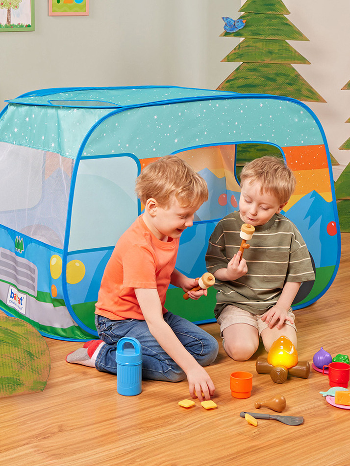 밧핫 해피 캠핑카 텐트 세트 플레이 하우스 놀이 공간 불빛 모닥불 캠프파이어