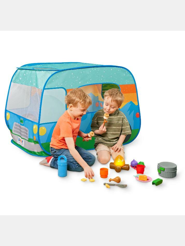 밧핫 해피 캠핑카 텐트 세트 플레이 하우스 놀이 공간 불빛 모닥불 캠프파이어