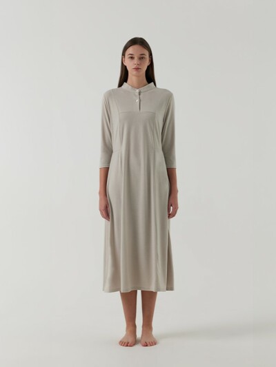 노르딕슬립 텐셀 홈웨어 하프슬리브 롱 드레스 (베이지)