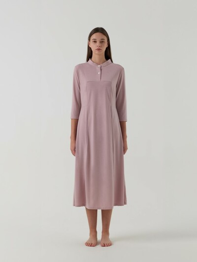 노르딕슬립 텐셀 홈웨어 하프슬리브 롱 드레스 (핑크)