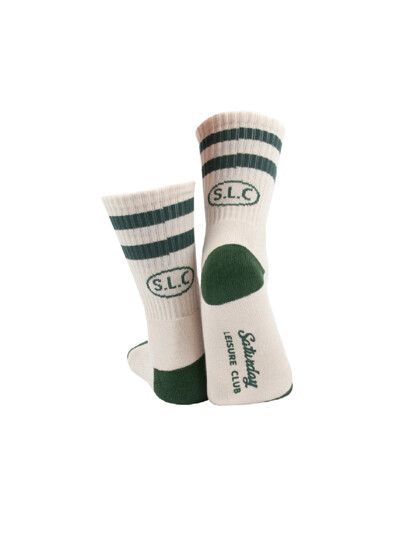 Leisure Stripe Socks - Ivory & British Racing Green