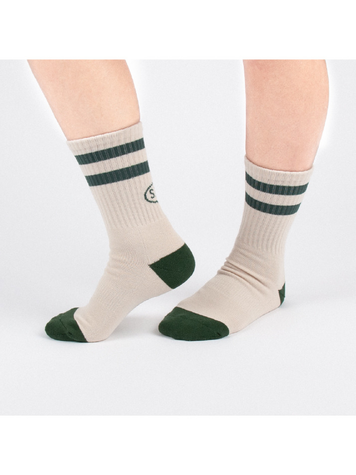 Leisure Stripe Socks - Ivory & British Racing Green