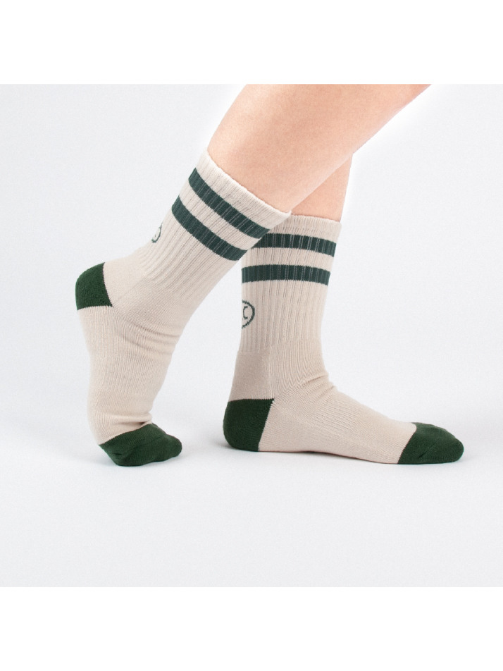 Leisure Stripe Socks - Ivory & British Racing Green