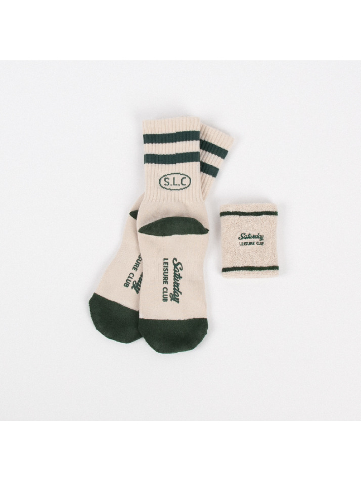Leisure Stripe Socks - Ivory & British Racing Green