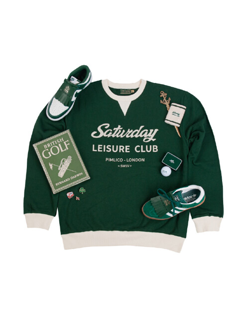 Saturday Leisure Club Logo Leisure Sweatshirt(Unisex) - B.R Green & Ivory