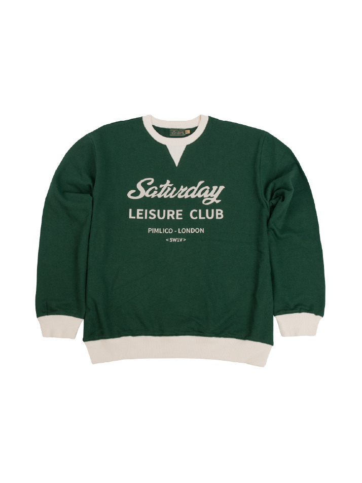 Saturday Leisure Club Logo Leisure Sweatshirt(Unisex) - B.R Green & Ivory