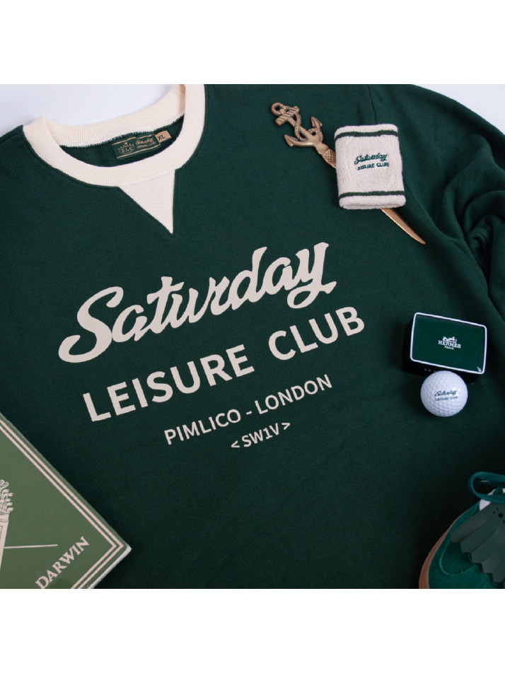 Saturday Leisure Club Logo Leisure Sweatshirt(Unisex) - B.R Green & Ivory