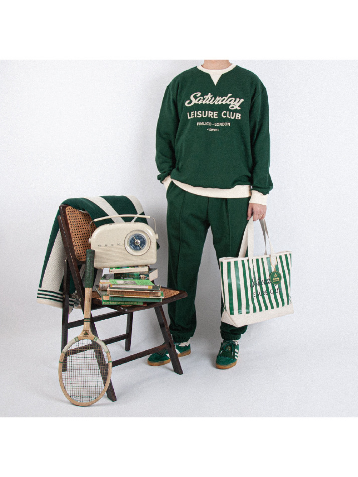 Saturday Leisure Club Logo Leisure Sweatshirt(Unisex) - B.R Green & Ivory