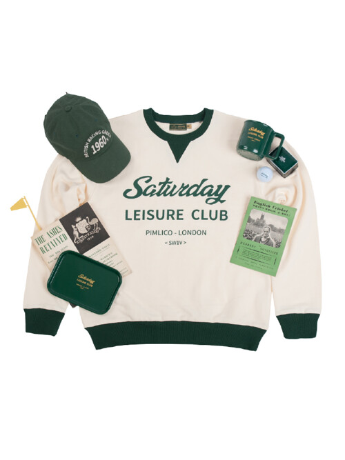 Saturday Leisure Club Logo Leisure Sweatshirt(Unisex) - Ivory & B.R Green