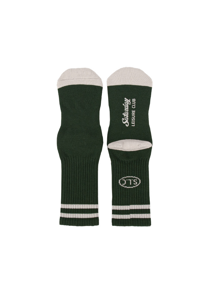 ◆SATUR◆ Leisure Stripe Socks Ivory British Racing Green Leisure Stripe Socks - British Racing Green & Ivory